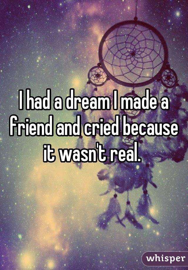 I had a dream I made a friend and cried because it wasn't real. 