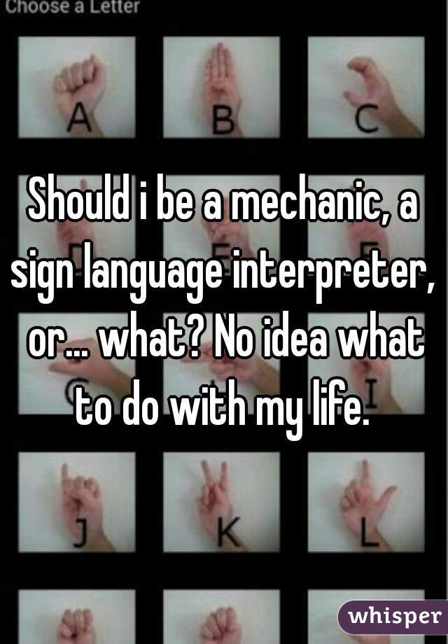 Should i be a mechanic, a sign language interpreter,  or... what? No idea what to do with my life. 