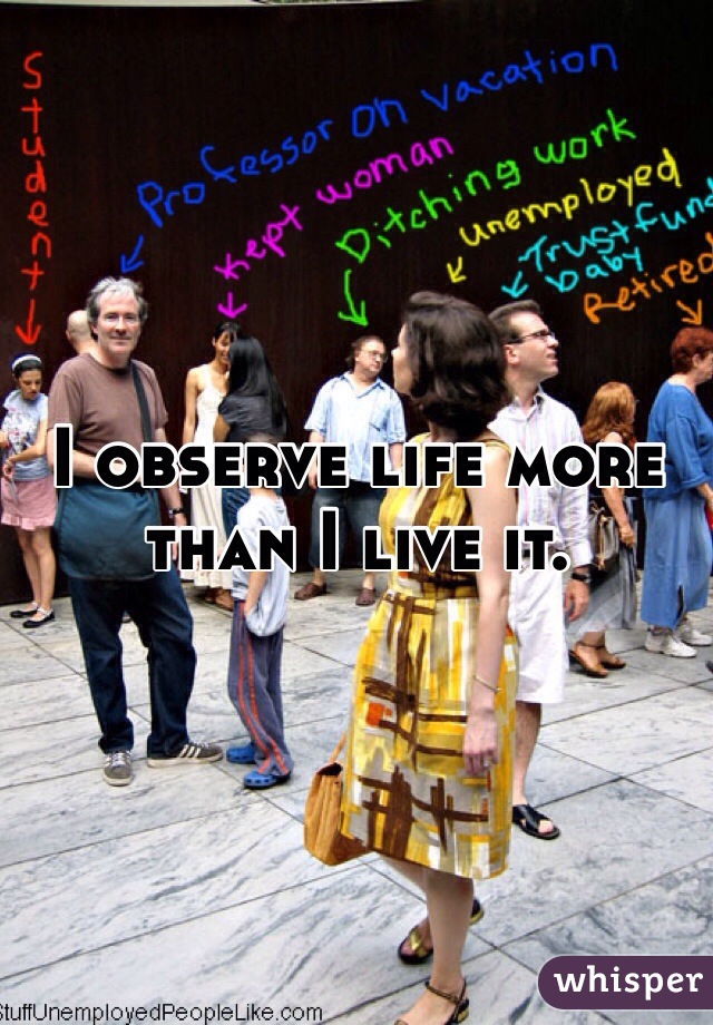 I observe life more than I live it.