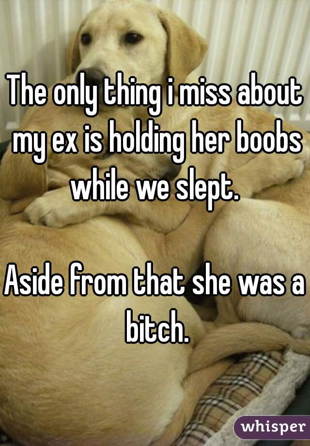 The only thing i miss about my ex is holding her boobs while we slept. 

Aside from that she was a bitch.