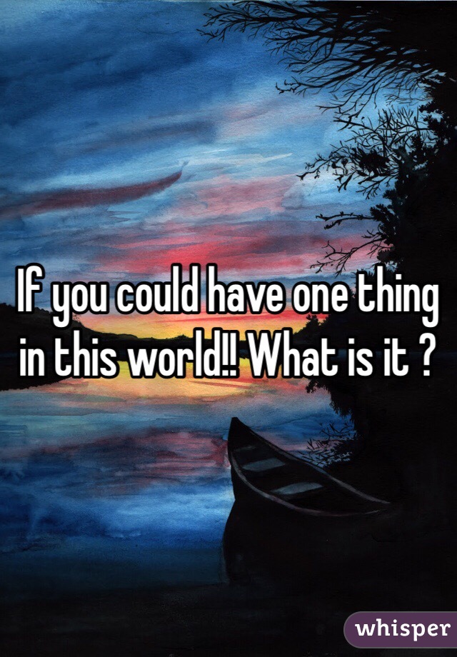 If you could have one thing in this world!! What is it ? 