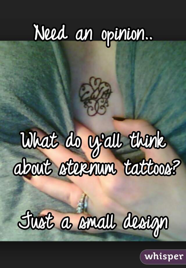 Need an opinion..



What do y'all think about sternum tattoos?

Just a small design