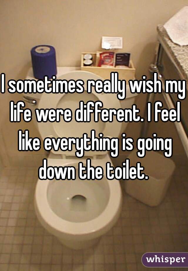 I sometimes really wish my life were different. I feel like everything is going down the toilet. 