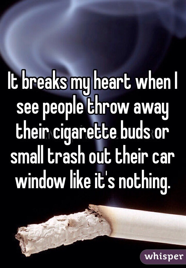 It breaks my heart when I see people throw away their cigarette buds or small trash out their car window like it's nothing.