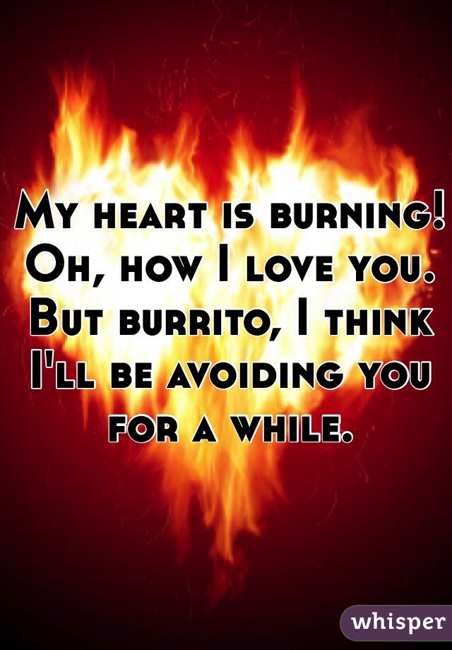 My heart is burning! Oh, how I love you. But burrito, I think I'll be avoiding you for a while. 