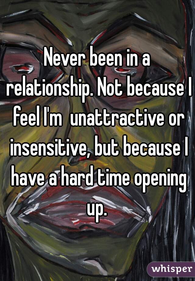 Never been in a relationship. Not because I feel I'm  unattractive or insensitive, but because I have a hard time opening up. 