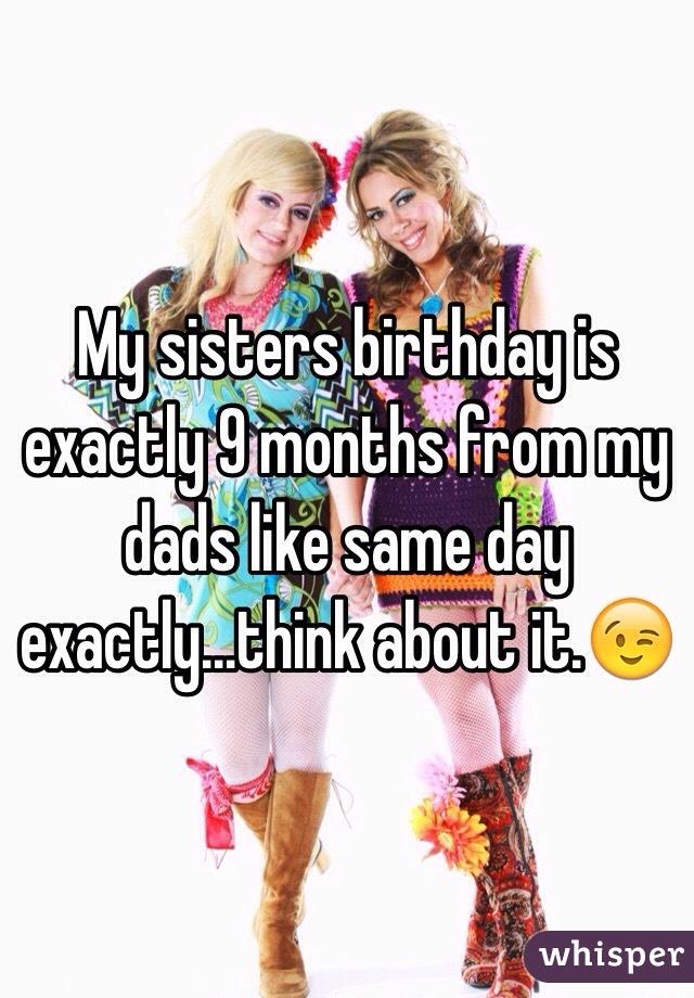 My sisters birthday is exactly 9 months from my dads like same day exactly…think about it.😉