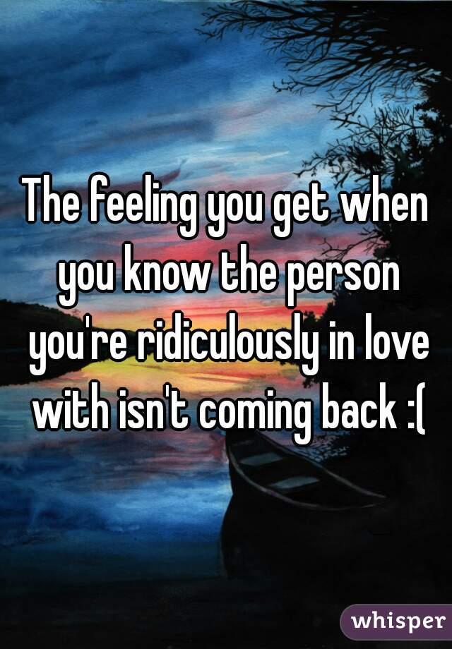 The feeling you get when you know the person you're ridiculously in love with isn't coming back :(