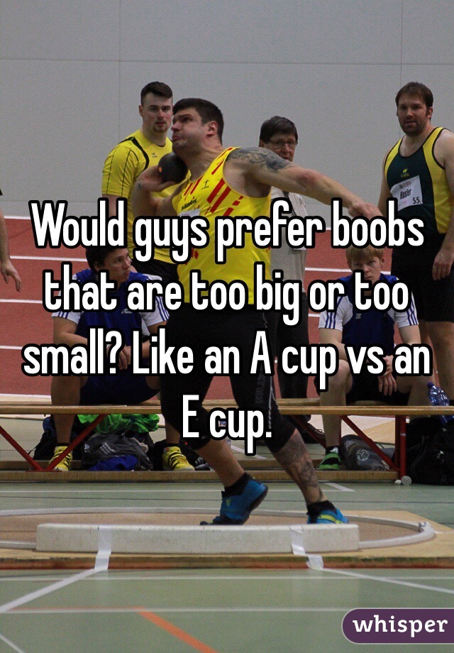 Would guys prefer boobs that are too big or too small? Like an A cup vs an E cup. 