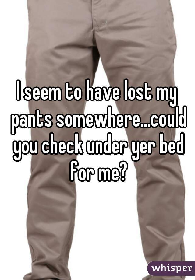 I seem to have lost my pants somewhere...could you check under yer bed for me?