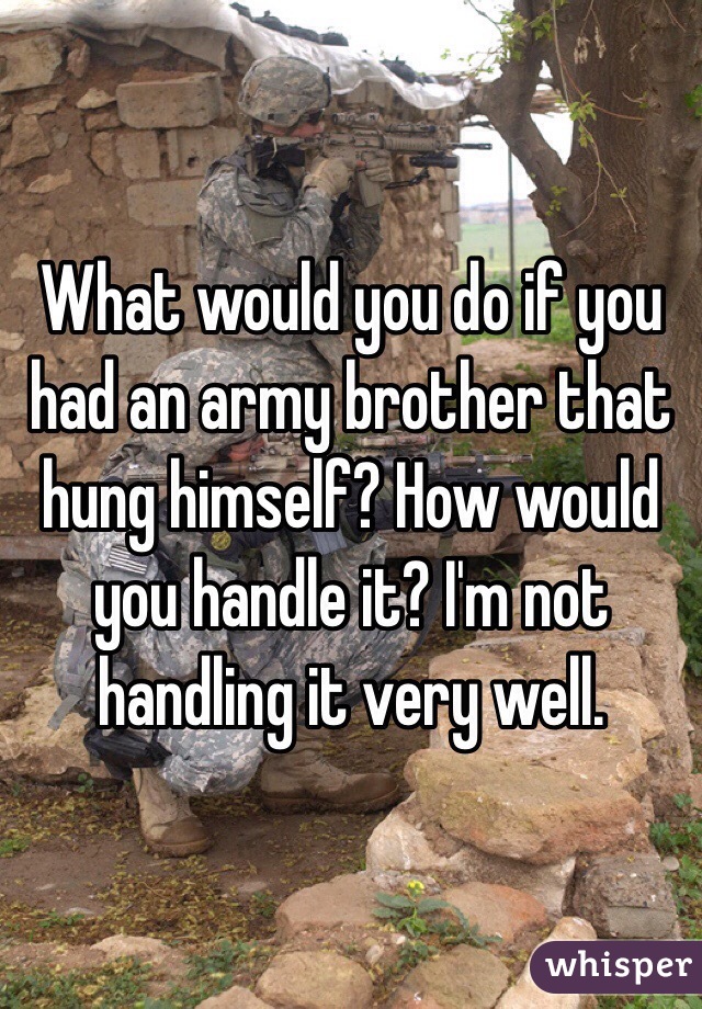 What would you do if you had an army brother that hung himself? How would you handle it? I'm not handling it very well.