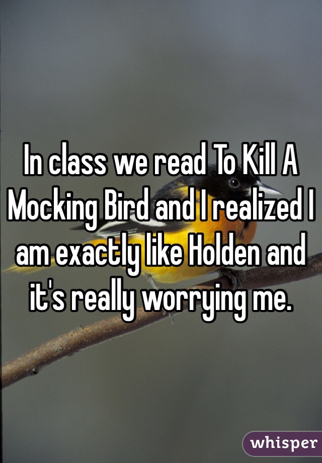 In class we read To Kill A Mocking Bird and I realized I am exactly like Holden and it's really worrying me. 