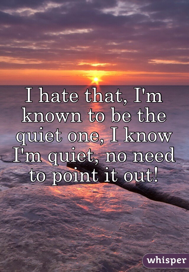 I hate that, I'm known to be the quiet one, I know I'm quiet, no need to point it out!