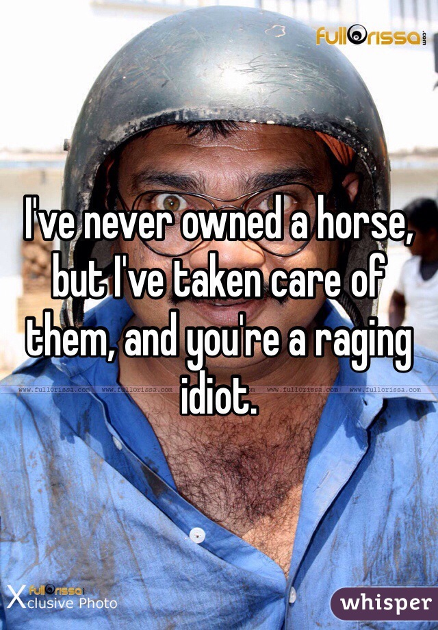 I've never owned a horse, but I've taken care of them, and you're a raging idiot. 