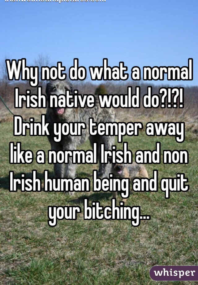 Why not do what a normal Irish native would do?!?! Drink your temper away like a normal Irish and non Irish human being and quit your bitching...