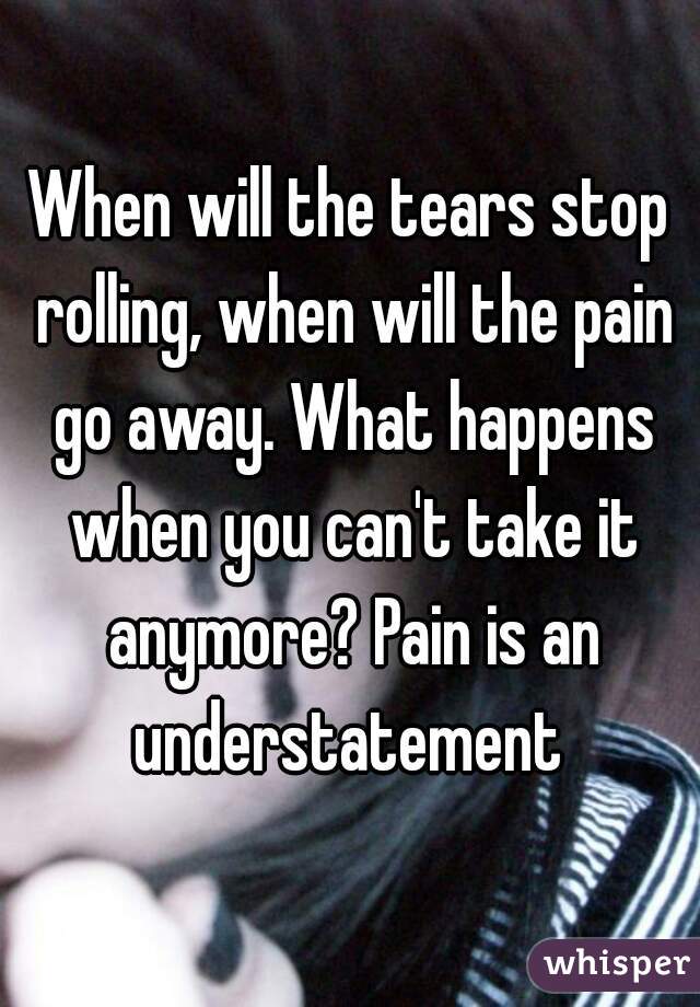 When will the tears stop rolling, when will the pain go away. What happens when you can't take it anymore? Pain is an understatement 