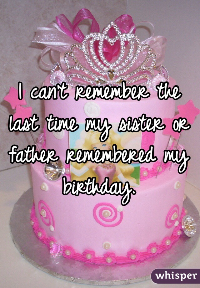 I can't remember the last time my sister or father remembered my birthday.