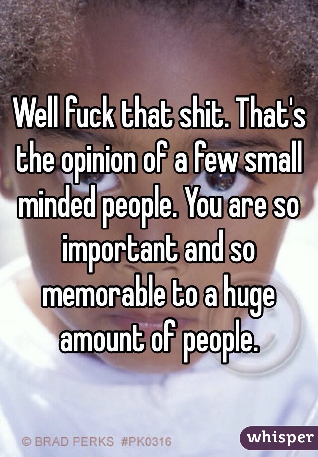 Well fuck that shit. That's the opinion of a few small minded people. You are so important and so memorable to a huge amount of people. 