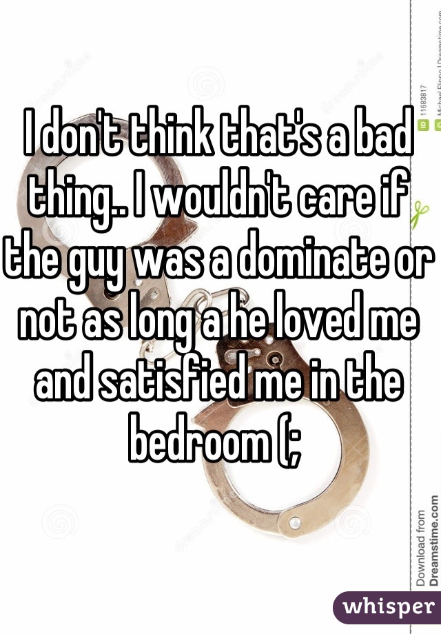 I don't think that's a bad thing.. I wouldn't care if the guy was a dominate or not as long a he loved me and satisfied me in the bedroom (; 