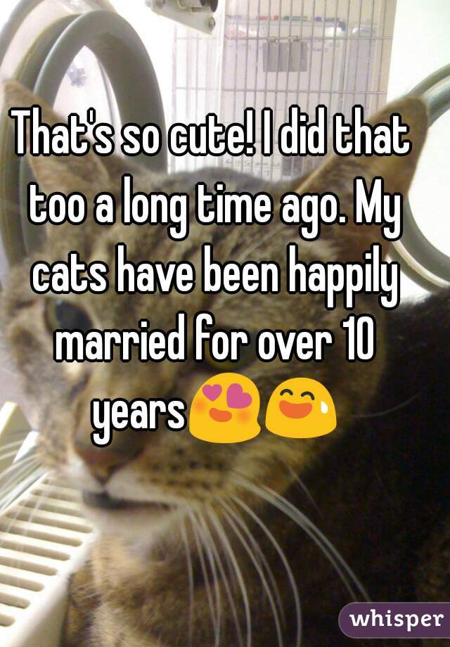 That's so cute! I did that too a long time ago. My cats have been happily married for over 10 years😍😅
