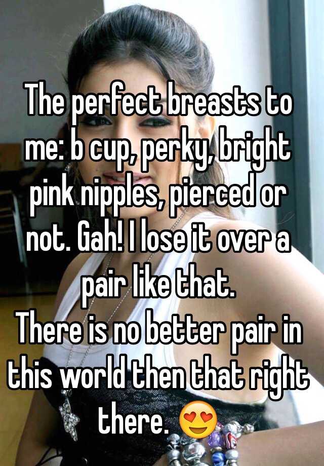 The perfect breasts to me: b cup, perky, bright pink nipples, pierced or  not. Gah! I lose it over a pair like that. There is no better pair in this  world then