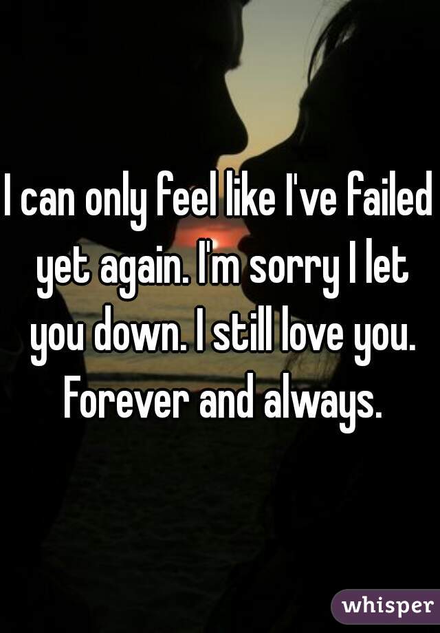 I can only feel like I've failed yet again. I'm sorry I let you down. I still love you. Forever and always.