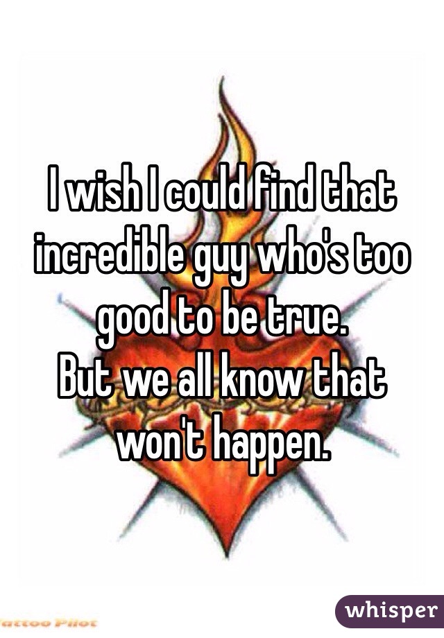 I wish I could find that incredible guy who's too good to be true. 
But we all know that won't happen. 