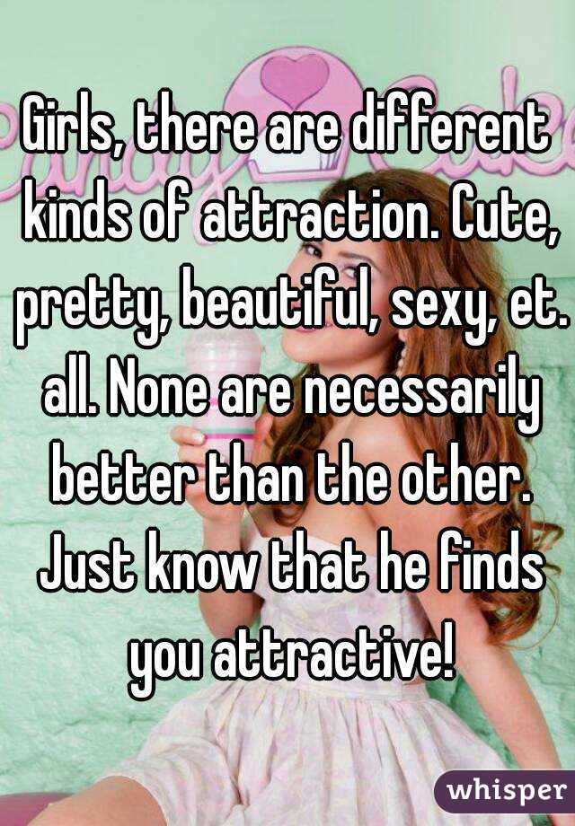 Girls, there are different kinds of attraction. Cute, pretty, beautiful, sexy, et. all. None are necessarily better than the other. Just know that he finds you attractive!