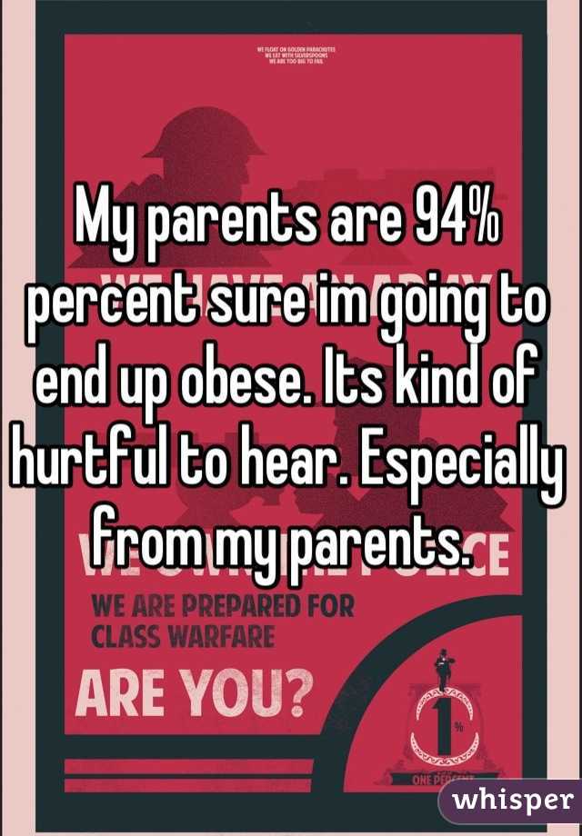 My parents are 94% percent sure im going to end up obese. Its kind of hurtful to hear. Especially from my parents. 
