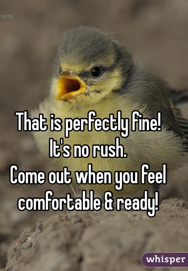 That is perfectly fine! 
It's no rush.
Come out when you feel comfortable & ready!