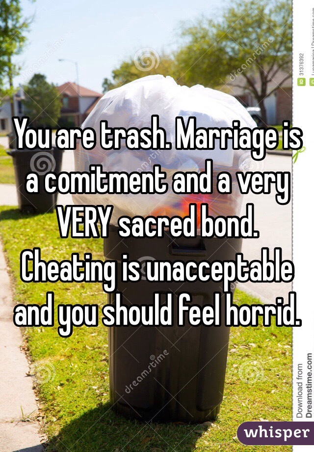 You are trash. Marriage is a comitment and a very VERY sacred bond. Cheating is unacceptable and you should feel horrid. 