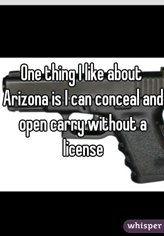 One thing I like about Arizona is I can conceal and open carry without a license