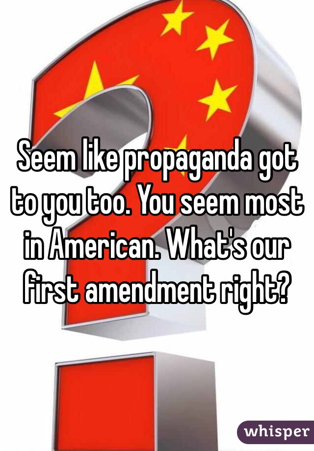 Seem like propaganda got to you too. You seem most in American. What's our first amendment right?