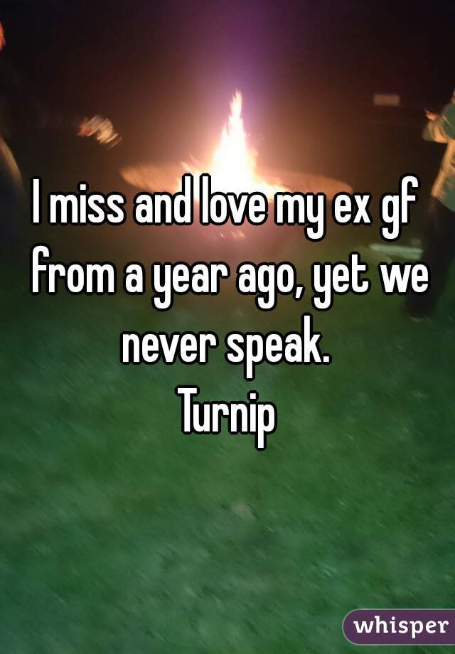 I miss and love my ex gf from a year ago, yet we never speak. 
Turnip