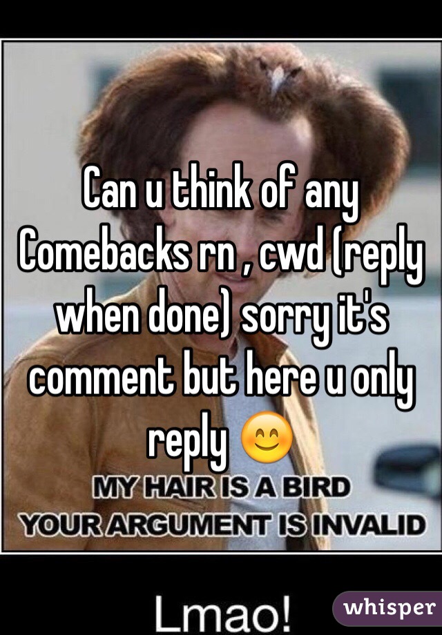 Can u think of any Comebacks rn , cwd (reply when done) sorry it's comment but here u only reply 😊