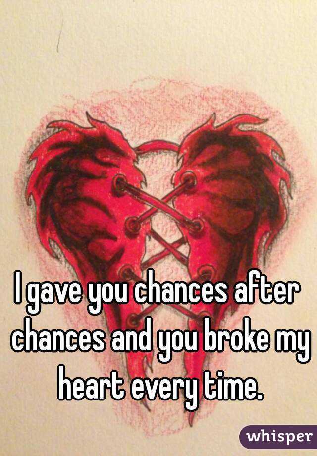 I gave you chances after chances and you broke my heart every time.
