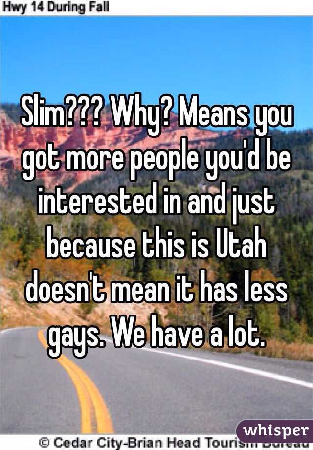 Slim??? Why? Means you got more people you'd be interested in and just because this is Utah doesn't mean it has less gays. We have a lot.