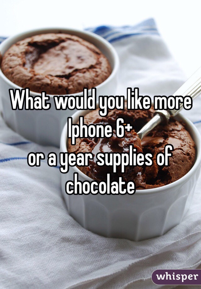 What would you like more Iphone 6+
or a year supplies of chocolate