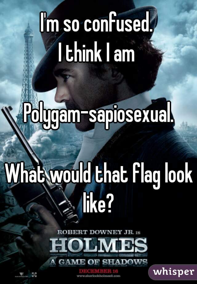 I'm so confused. 
I think I am 

Polygam-sapiosexual.

What would that flag look like? 

