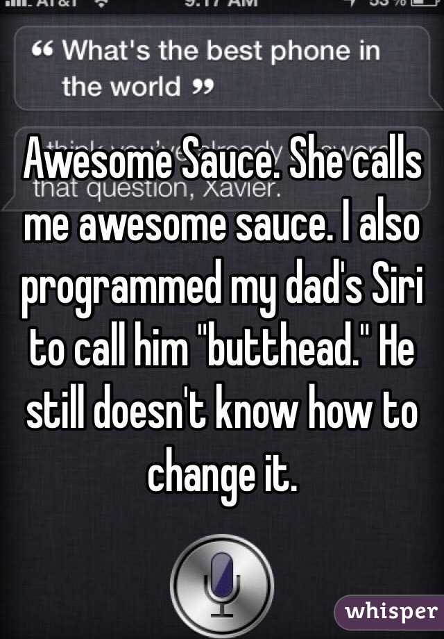 Awesome Sauce. She calls me awesome sauce. I also programmed my dad's Siri to call him "butthead." He still doesn't know how to change it.