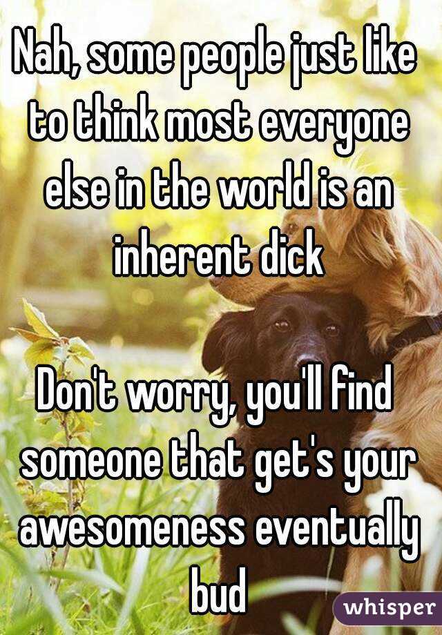 Nah, some people just like to think most everyone else in the world is an inherent dick

Don't worry, you'll find someone that get's your awesomeness eventually bud