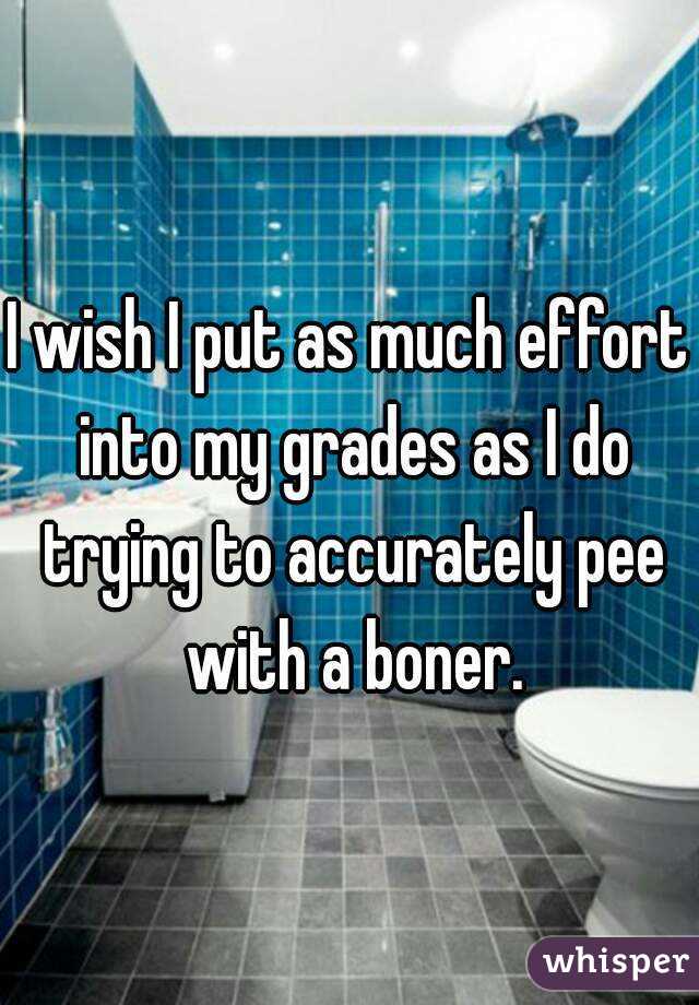 I wish I put as much effort into my grades as I do trying to accurately pee with a boner.