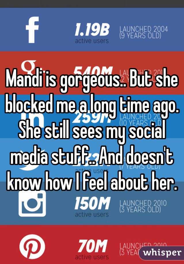 Mandi is gorgeous.. But she blocked me a long time ago. She still sees my social media stuff.. And doesn't know how I feel about her.