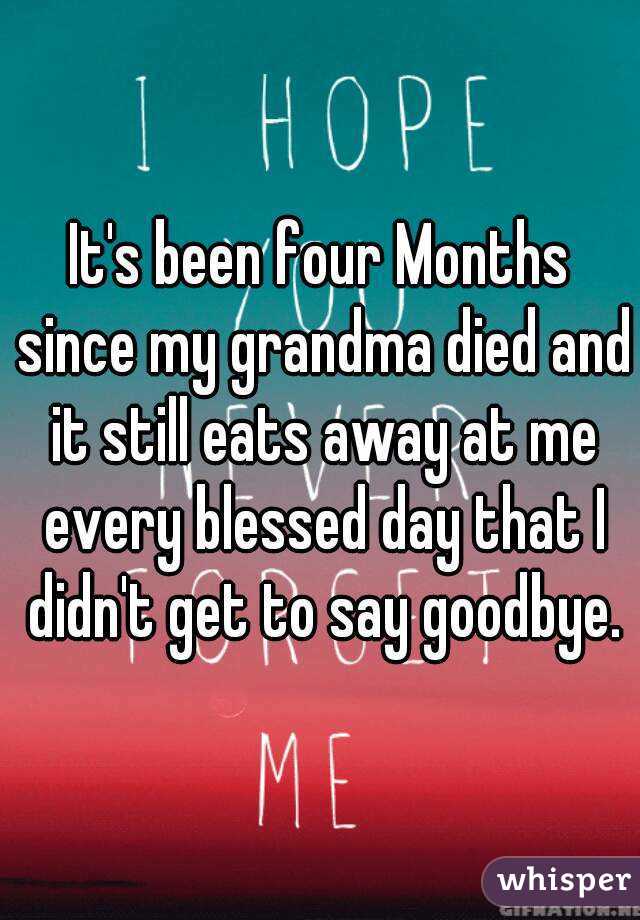 It's been four Months since my grandma died and it still eats away at me every blessed day that I didn't get to say goodbye.