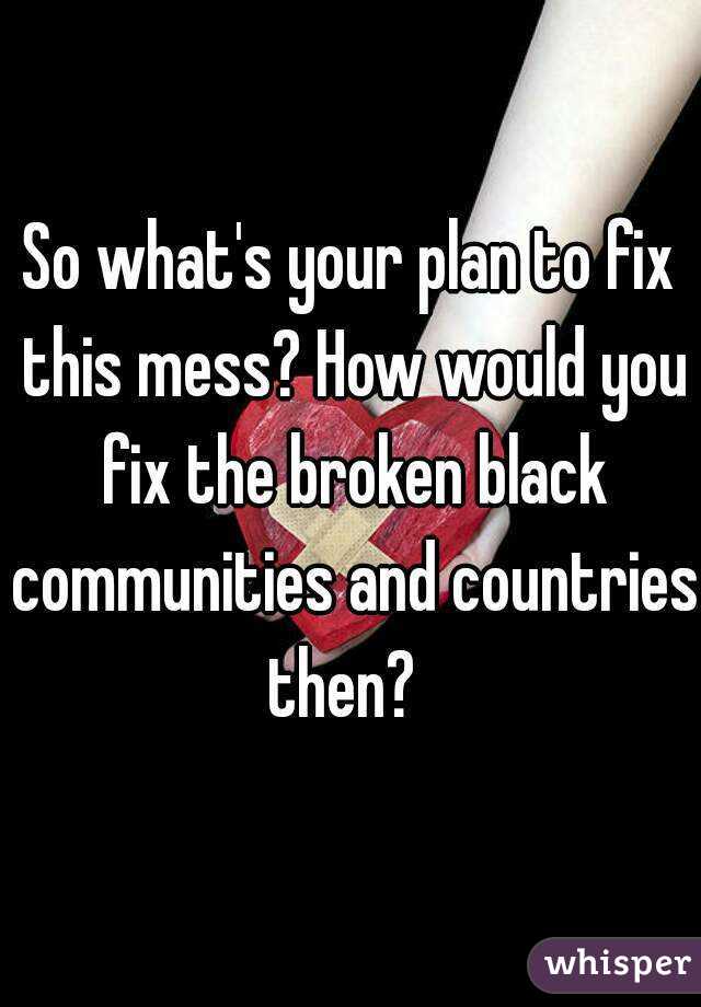 So what's your plan to fix this mess? How would you fix the broken black communities and countries then?  