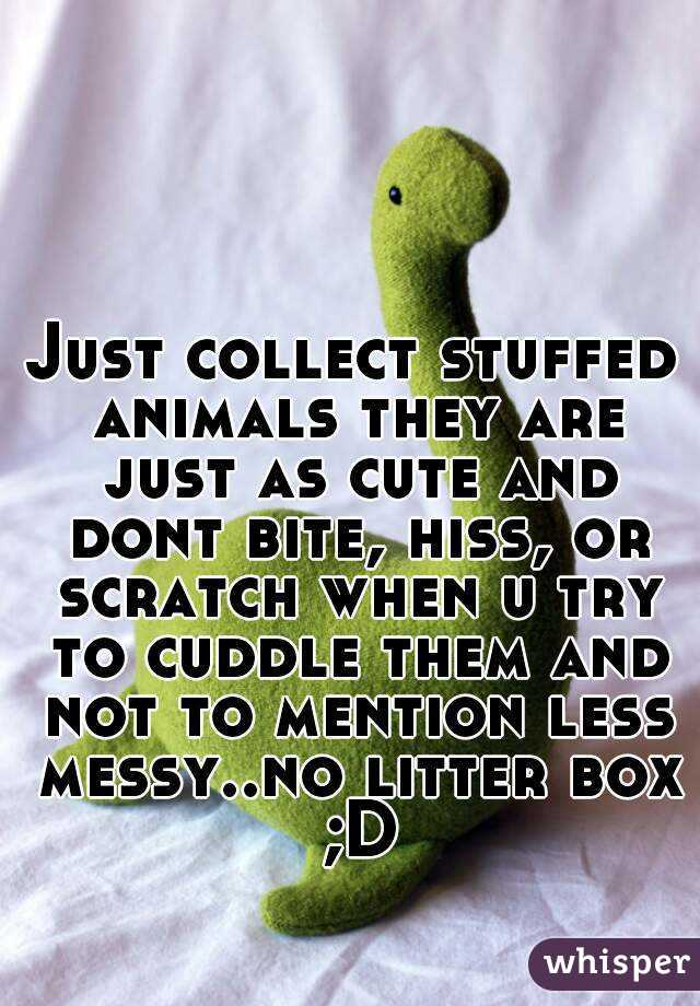 Just collect stuffed animals they are just as cute and dont bite, hiss, or scratch when u try to cuddle them and not to mention less messy..no litter box ;D