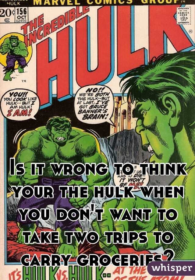 Is it wrong to think your the hulk when you don't want to take two trips to carry groceries?
