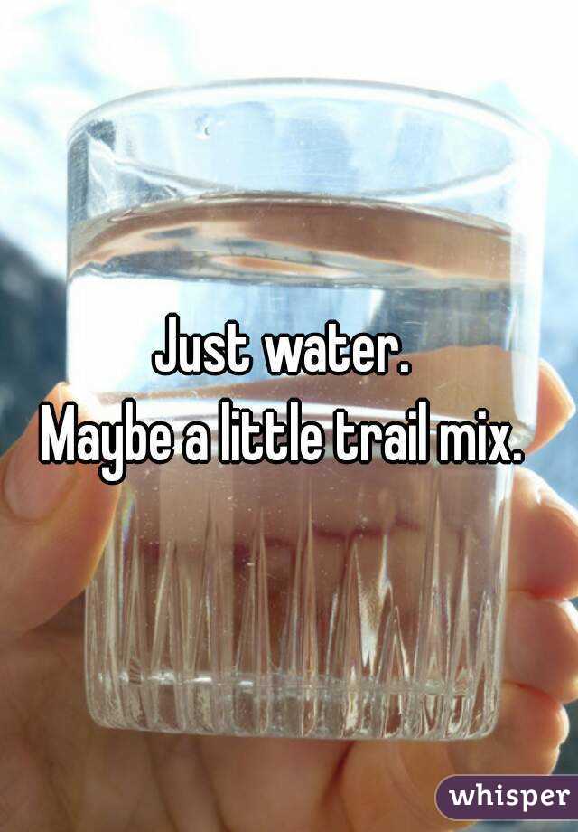 Just water. 
Maybe a little trail mix. 