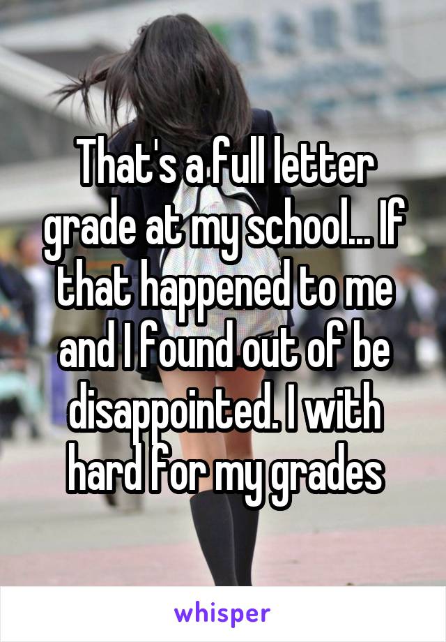 That's a full letter grade at my school... If that happened to me and I found out of be disappointed. I with hard for my grades
