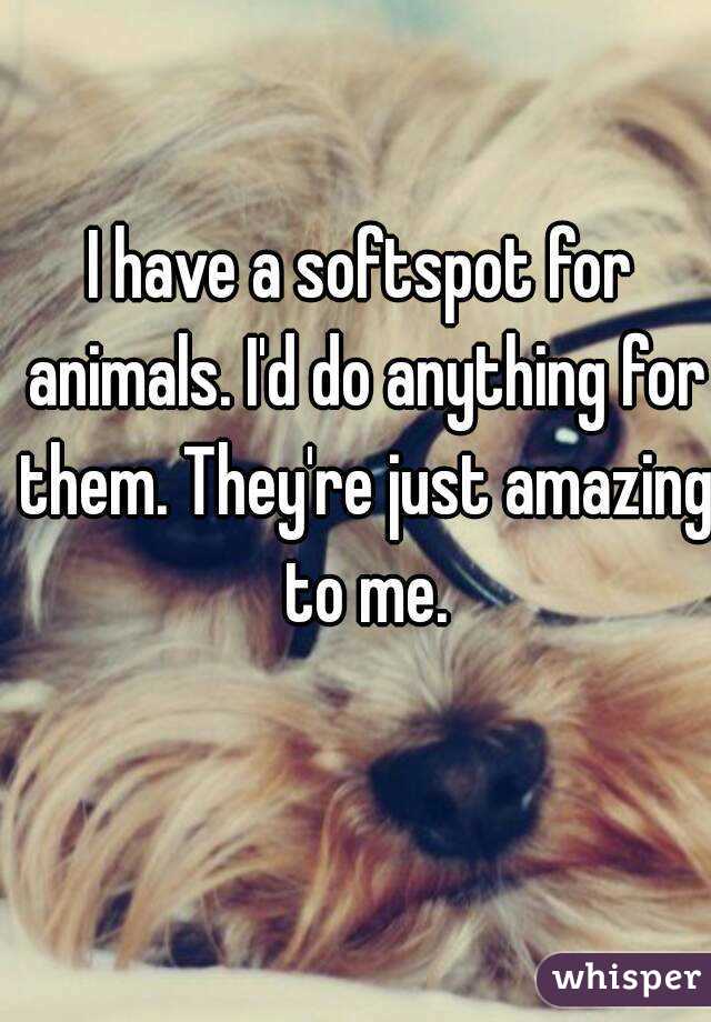 I have a softspot for animals. I'd do anything for them. They're just amazing to me.